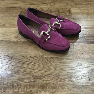 Diba True Pink Suede Loafers with Gold Buckle size 8.5